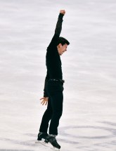 Keegan Messing du Canada durant sa performance au programme libre masculin dans le cadre des Championnats mondiaux de patinage artistique à Stockholm, en Suède, Samedi, 27 mars 2021, (AP Photo/Martin Meissner)