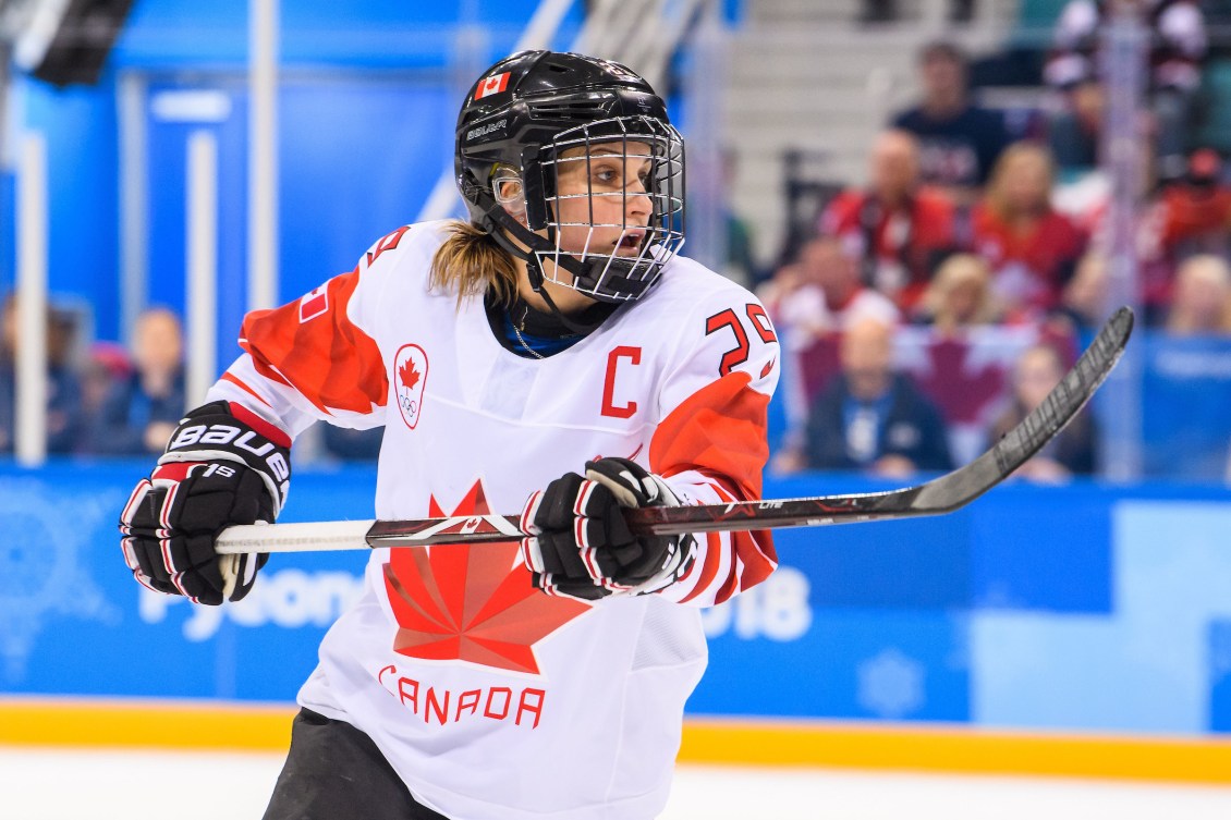 Marie-Philip Poulin pendant un match à PyeongChang 2018.