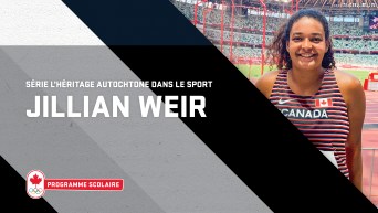 Photo de Jillian Weir dans un montage où il est écrit : Série l'héritage autochtone dans le sport