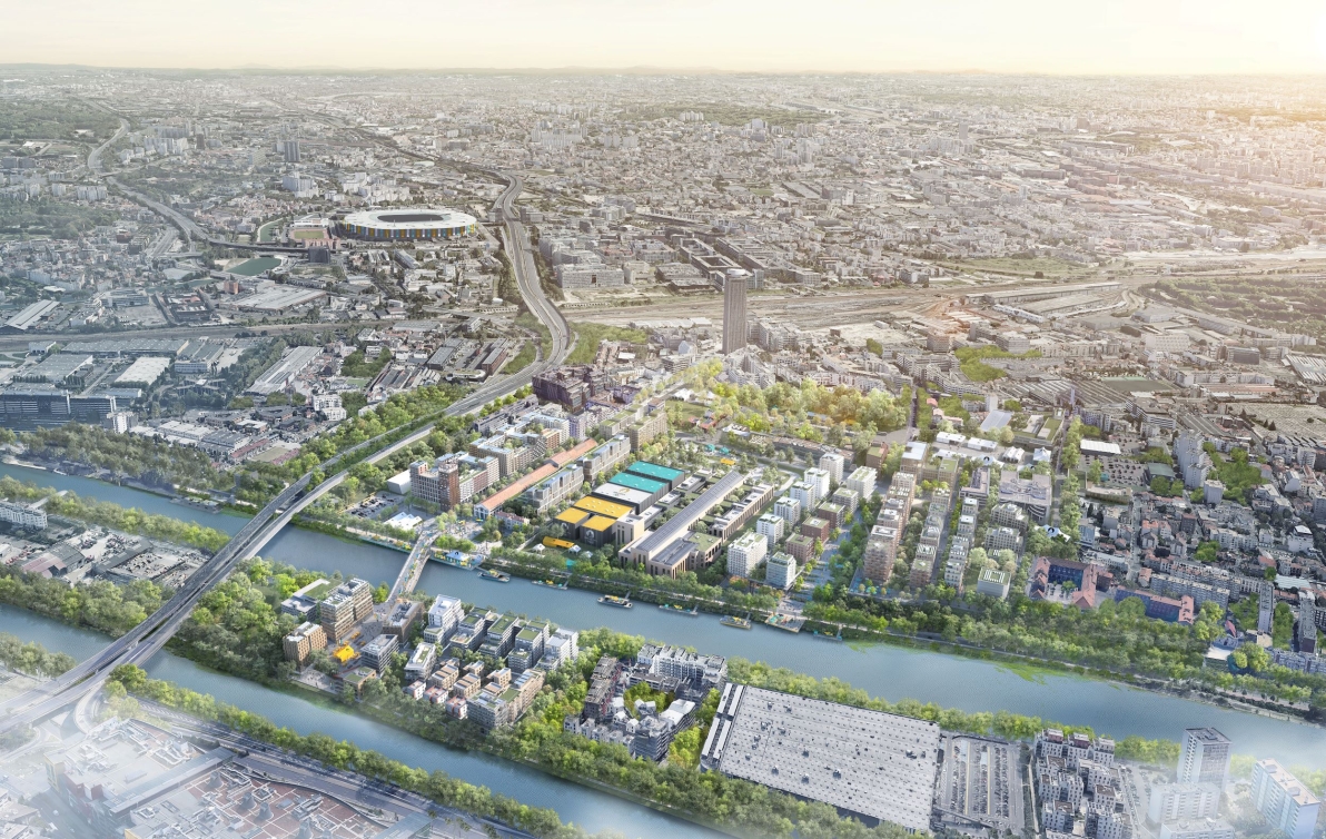 Vue de bâtiments, de la seine et de la ville de Paris. 