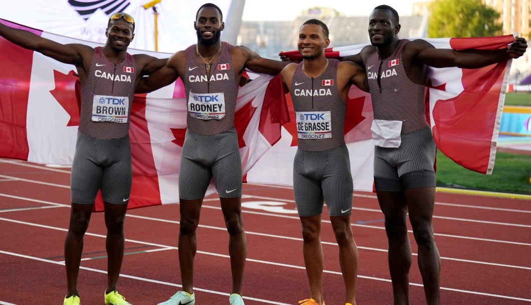 Les coureurs du relais masculin 4x100 m d'athlétisme aux Championnats du monde World Athletics 2023.