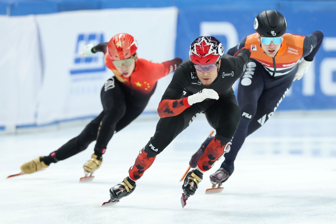 Jordan Pierre-Gilles patine dans une course. 