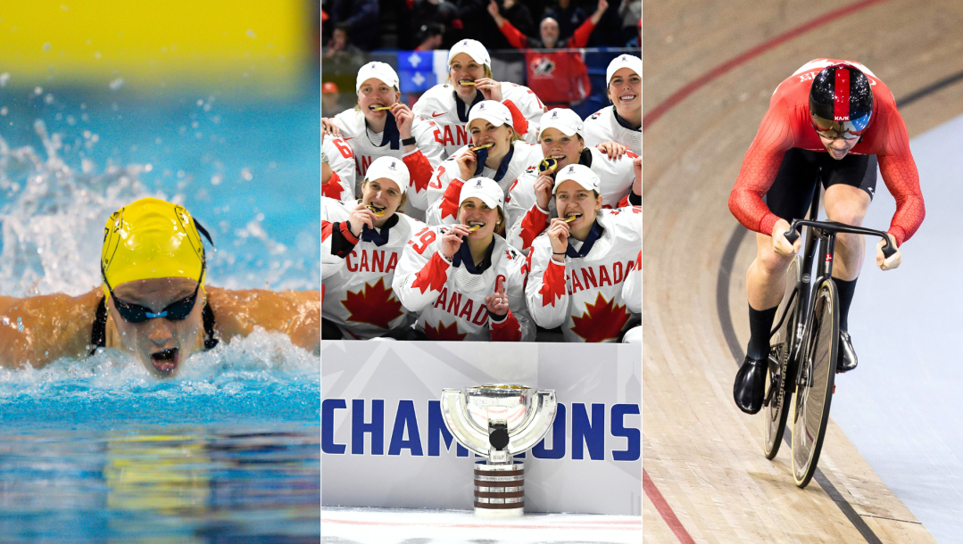 Montage photo de Summer McIntosh, l'équipe féminine de hockey et Dylan Bibic.