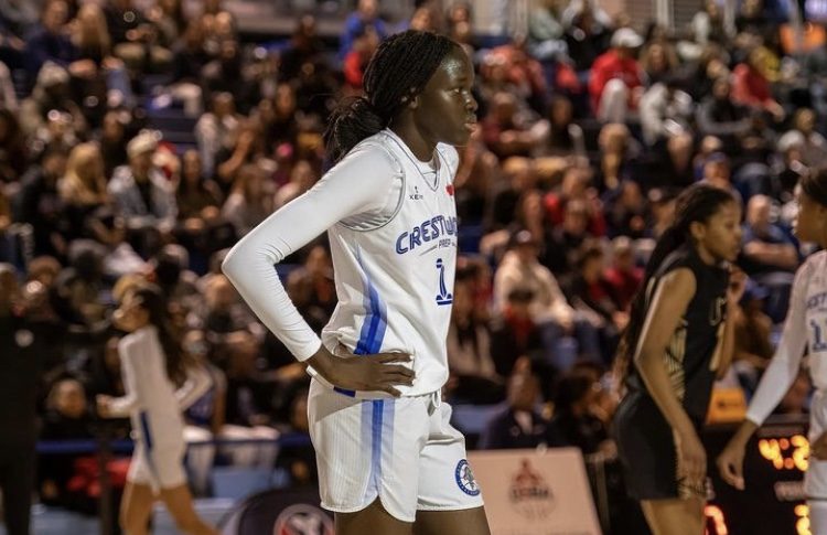 Une joueuse de basketball sur le terrain.