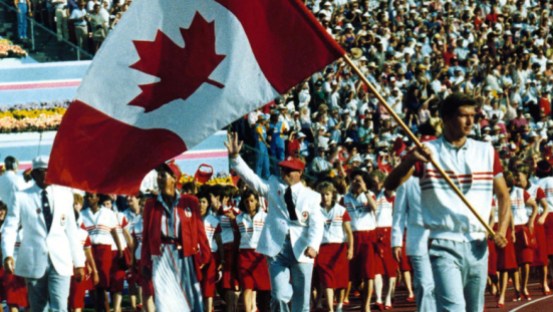 1984_Los_Angeles_Baumann Alex Baumann leads Canada into the Los Angeles 1984 Opening Ceremony.