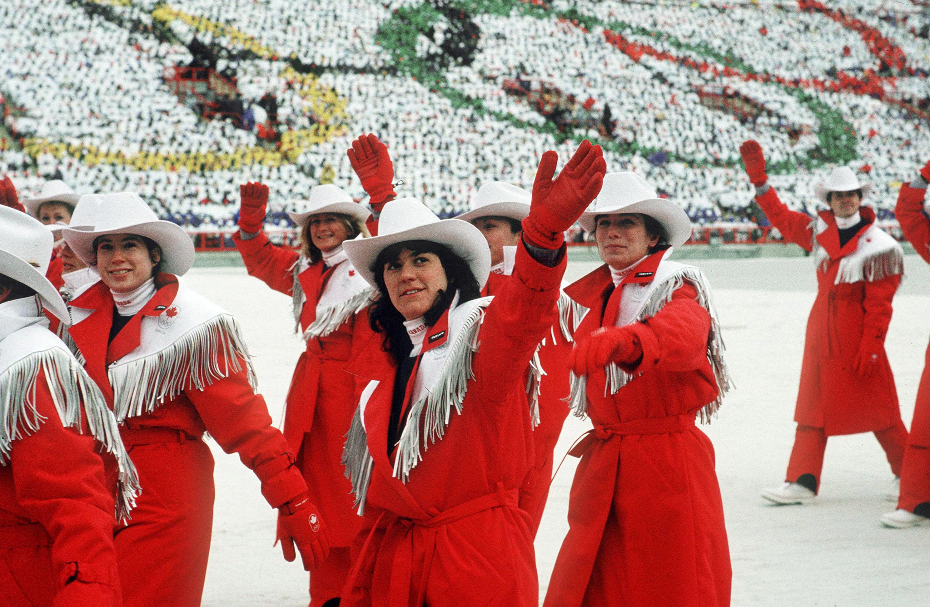 Canada's Olympic athletes participate in the opening ceremony at the 1988 Olympic Winter Games in Calgary. (CP PHOTO/COC)