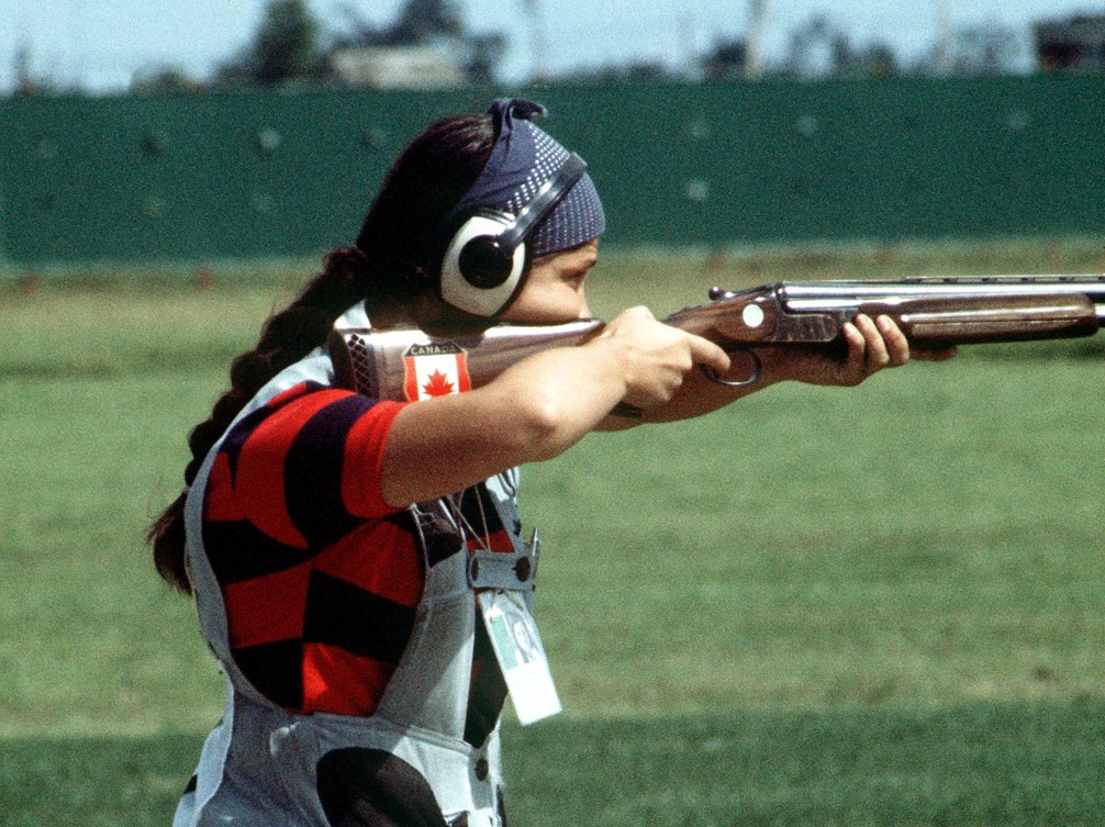 Susan Nattrass competes in the shooting event at the Montreal 1976 Olympic Games