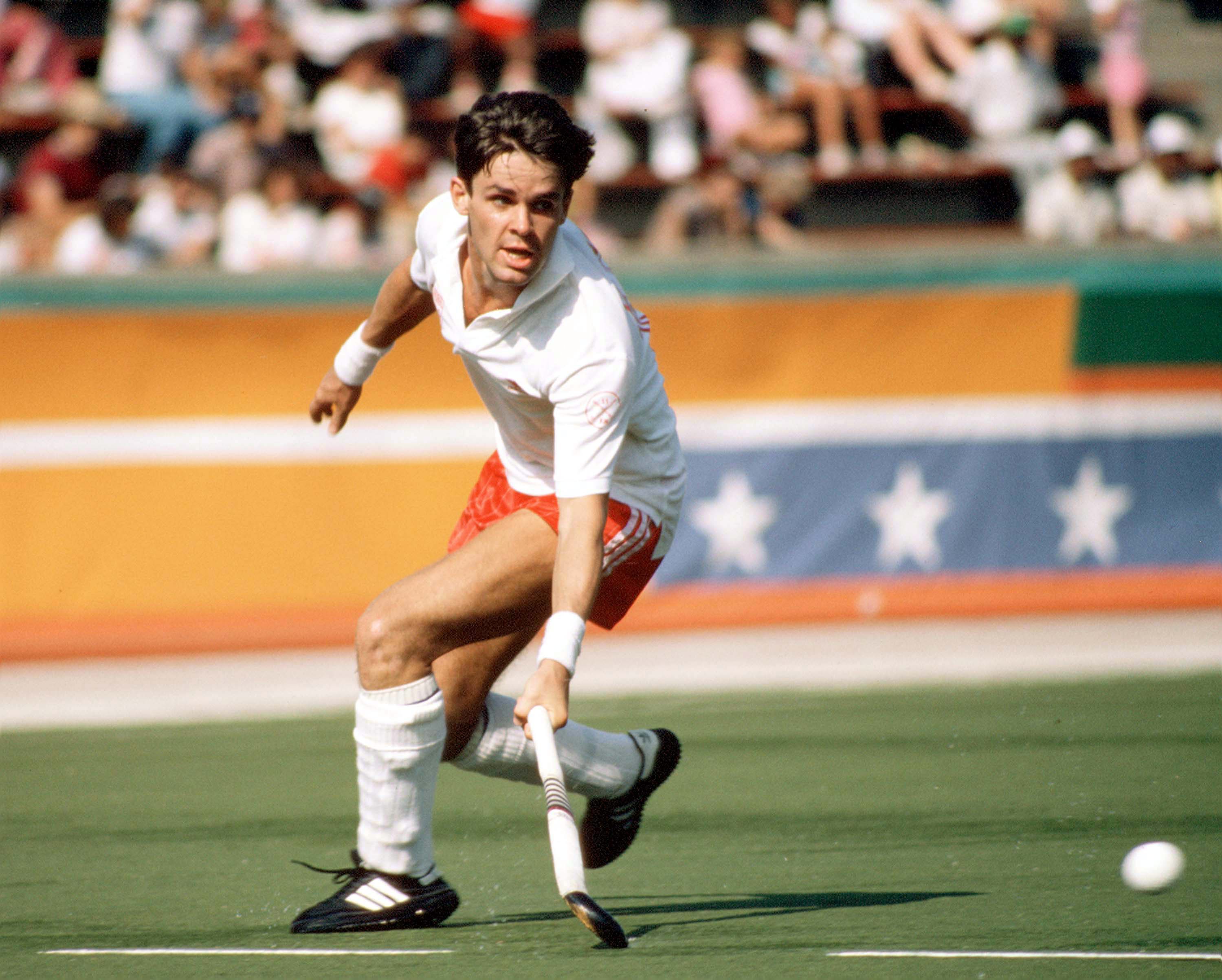 Trevor Porritt plays field hockey at the Los Angeles Olympics