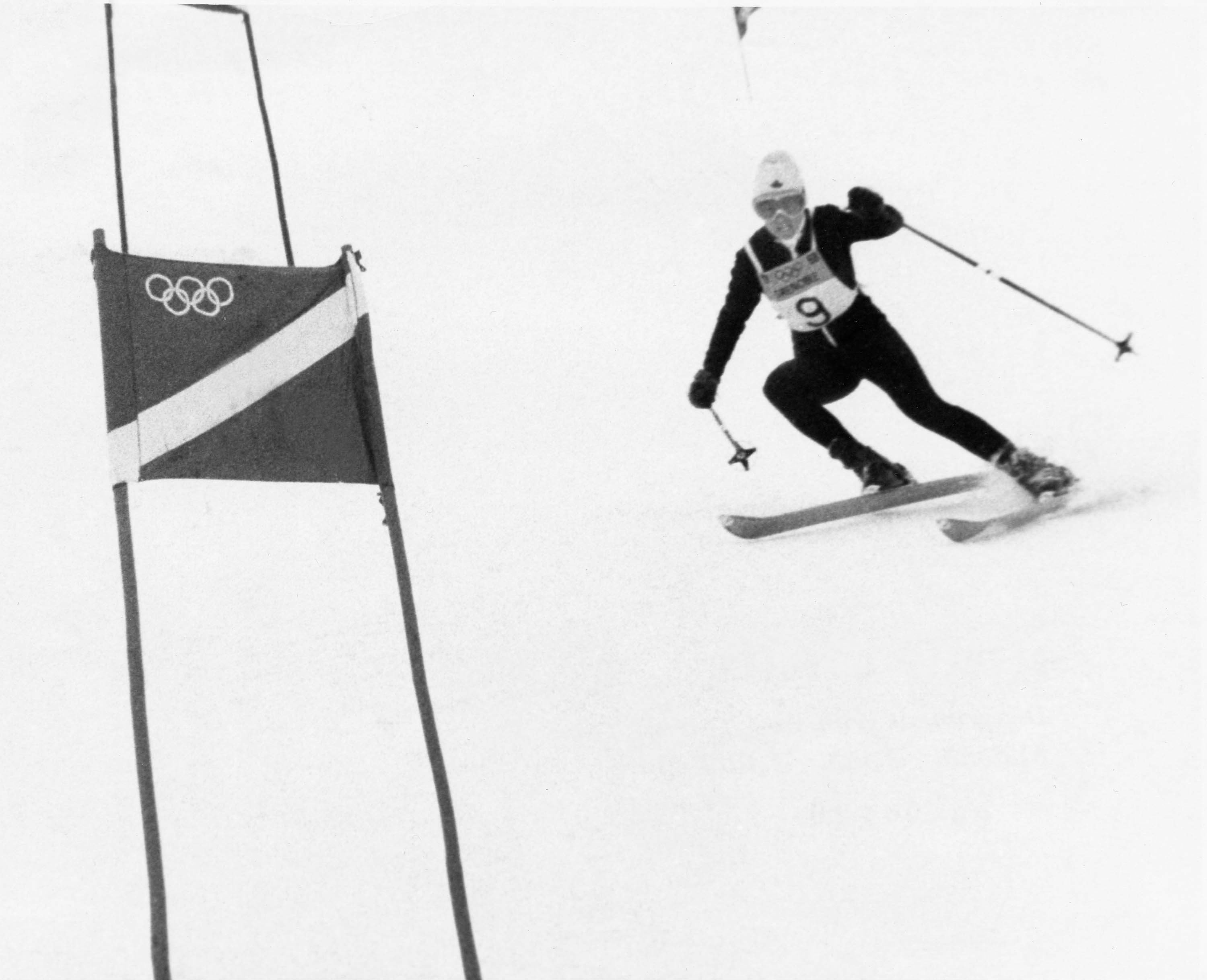 Canada's Nancy Greene competes in the alpine ski event at the 1968 Grenoble winter Olympics. Greene won the so;ver medal in the slalom and th gold medal in the Giant slalom. (CP Photo/COC)