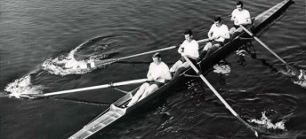 Lorne Loomer, second from left, with the 1956 Olympic gold medal coxless fours team