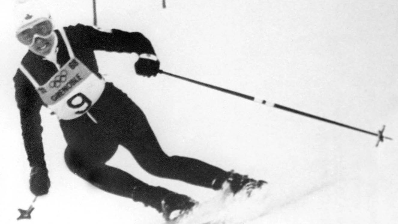 Canada's Nancy Greene competes in alpine skiing at the Grenoble 1968 Olympic Winter Games. Greene won the silver medal in the slalom and the gold medal in the giant slalom. (CP Photo/COC)