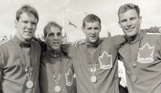 Ralph Hutton, left, with Canadian teammates