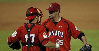 Dustin Molleken embracing catcher