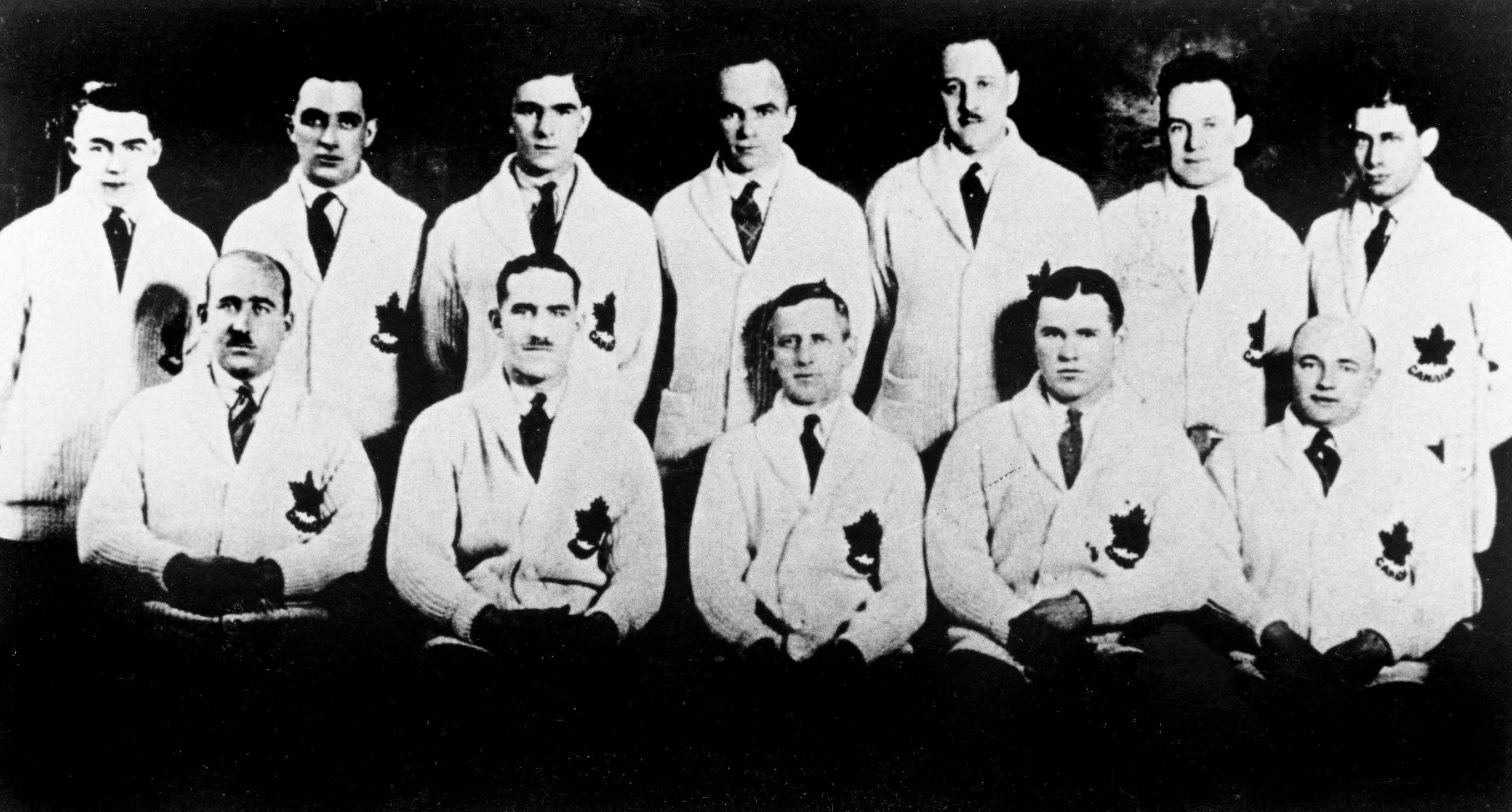 Canada's Olympic hockey team, the Toronto Granites, poses at the Chamonix 1924 Olympic Winter Games