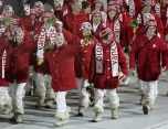 Canadian athletes arrive at the stadium at the closing ceremony at the Olympic Winter Games in Turin Italy on Sunday Feb 26, 2006. (CP PHOTO/COC/Jonathan Hayward)