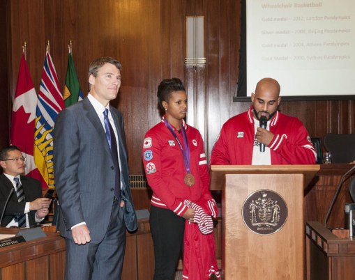 Mayor Robertson, Karina LeBlanc & Arjan Bhullar COC photo by Bayne Stanley
