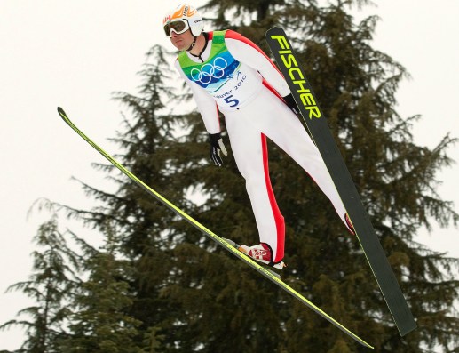 Canada's Jason Myslicki jumps at the Nordic Combined event Thursday February 25, 2010 at the 2010 Vancouver Olympic Winter Games in Whistler B.C. THE CANADIAN PRESS/Jacques Boissinot