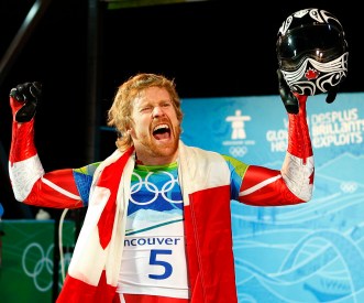 Montgomery celebrating with equipment in hand