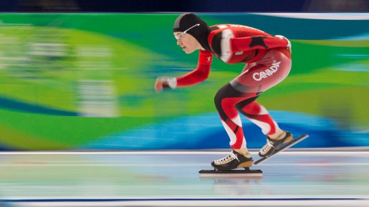 Canadian speed skater Clara Hughes races to bronze in the women's 5000m event at the XXI Olympic Winter Games in Richmond, B.C., Wednesday Feb. 24, 2010. THE CANADIAN PRESS/Adrian Wyld