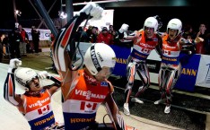 The Canadian Luge team consisting of Alex Gough, Sam Edney, Tristan Walker and Justin Snith hope to build on recent World Championship success at Sochi 2014. The Canadian Press/Jonathan Hayward