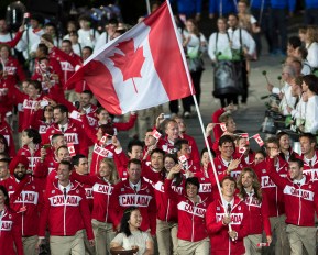 Wide shot of Team Canada at London 2012 Opening Ceremony