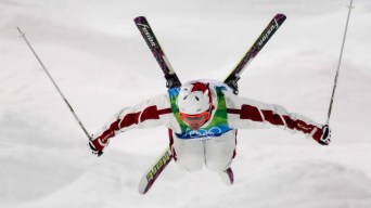 Bilodeau prepares fpr his jump landing