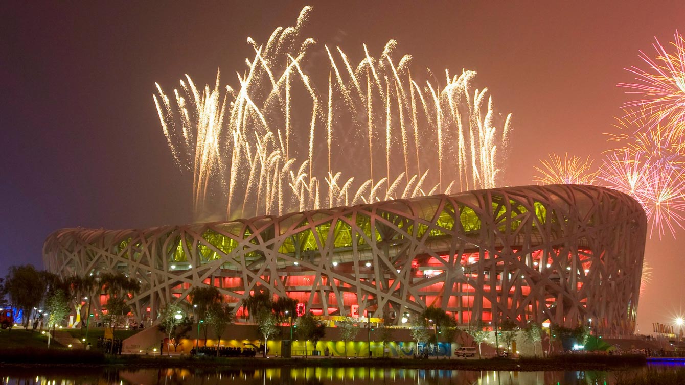 Fireworks above the Birds Nest stadium in Beijing