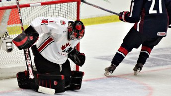 Carey Price saves a shot