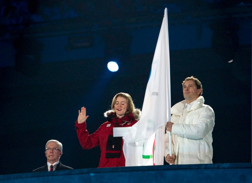 Oly Opening Ceremonies Canadian hockey player, Hayley Wickenheiser, takes the oath on behalf of all Olympic athletes at the Vancouver Olympic opening ceremonies Friday February, 12, 2010. THE CANADIAN PRESS/Darryl Dyck