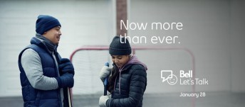 Bell Let's Talk Day ad showing a dad and daughter in front of hockey net