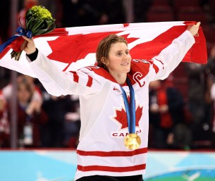 Canada's Hayley Wickenheiser celebrates after defeating the USA during the women's final ice hockey game at the Vancouver 2010 Olympics in Vancouver, Thursday Feb. 25, 2010. THE CANADIAN PRESS/Jonathan Hayward