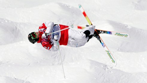 Alex Bilodeau during a moguls run in Sochi.