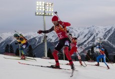 Athlete skiing