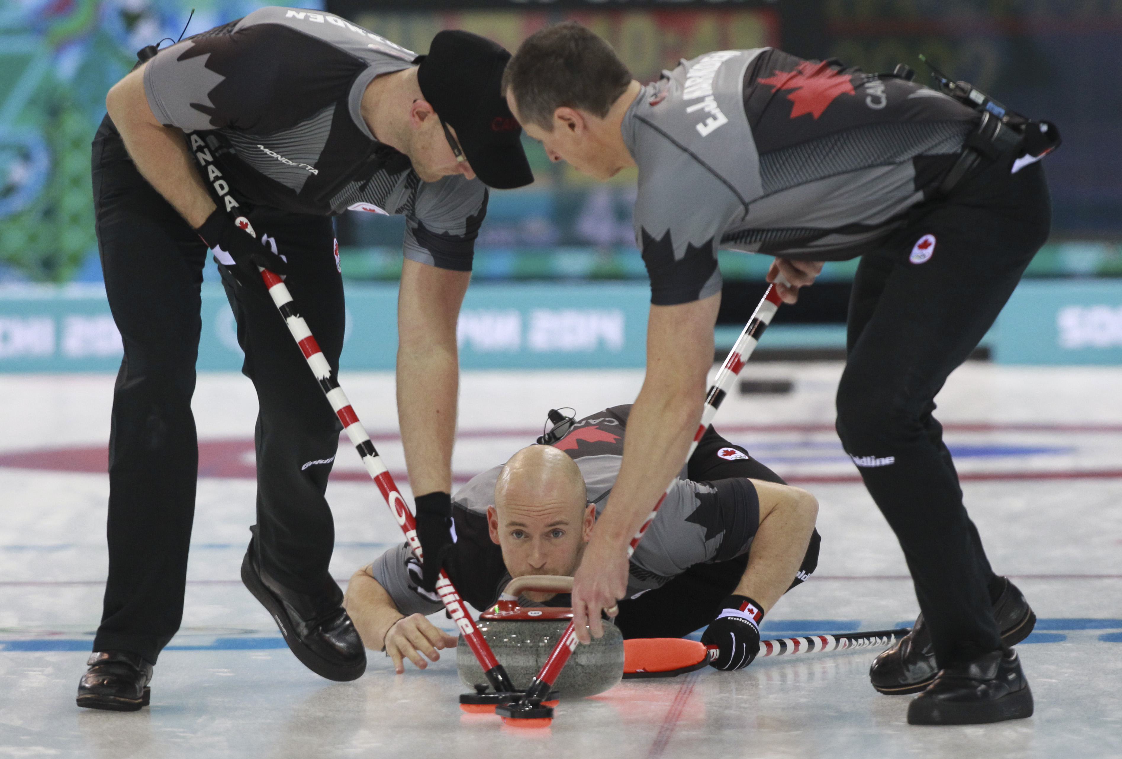 Brad Jacobs lost to Sweden 7 - 6 in an extra end at the Sochi Winter Olympics in Sochi, Russia, Tuesday, Feb. 11, 2014.  THE CANADIAN PRESS/HO, COC - Mike Ridewood