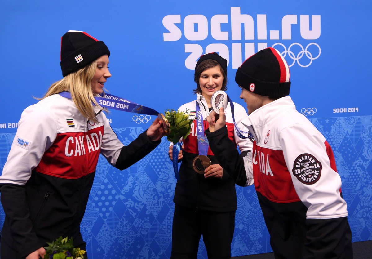 Dara Howell and Kim Lamarre with Mikaël Kingsbury