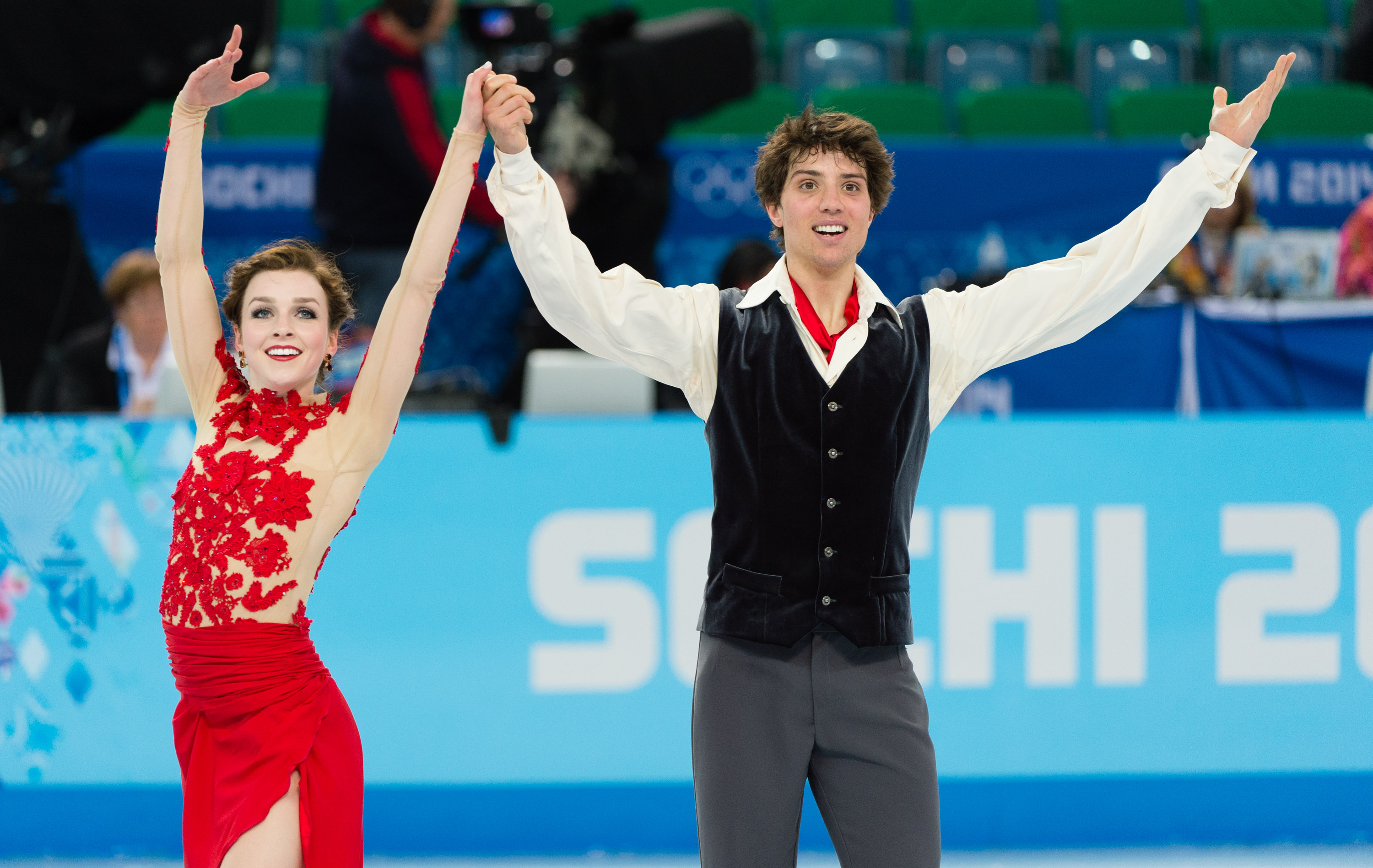 Alexandra Paul and Mitchell Islam competing