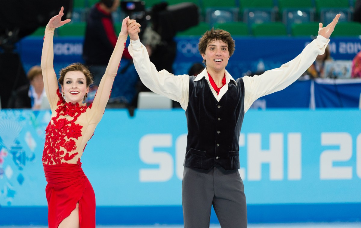 Alexandra Paul and Mitchell Islam competing