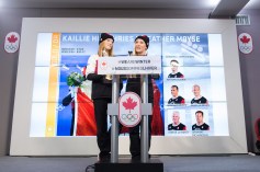 Kaillie Humphries and Heather Moyse during the medal celebration