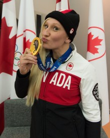 Kaillie Humphries during the medal celebration