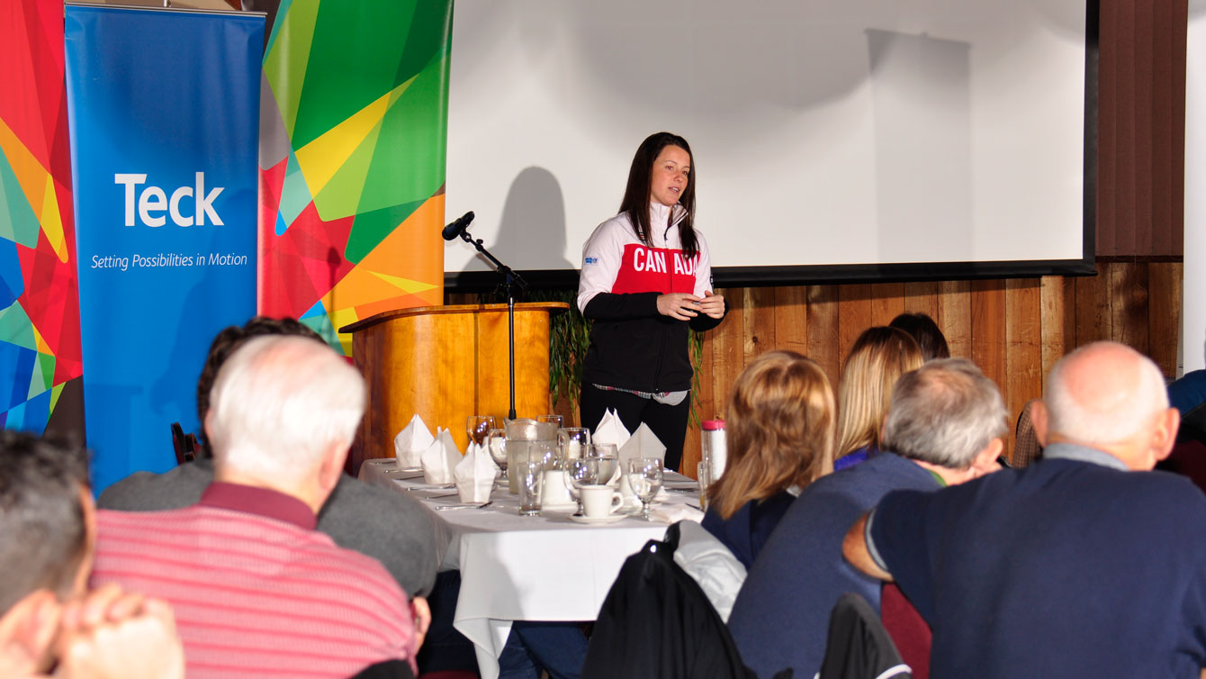 Catherine Ward speaks to sport coaches from Trail, BC.