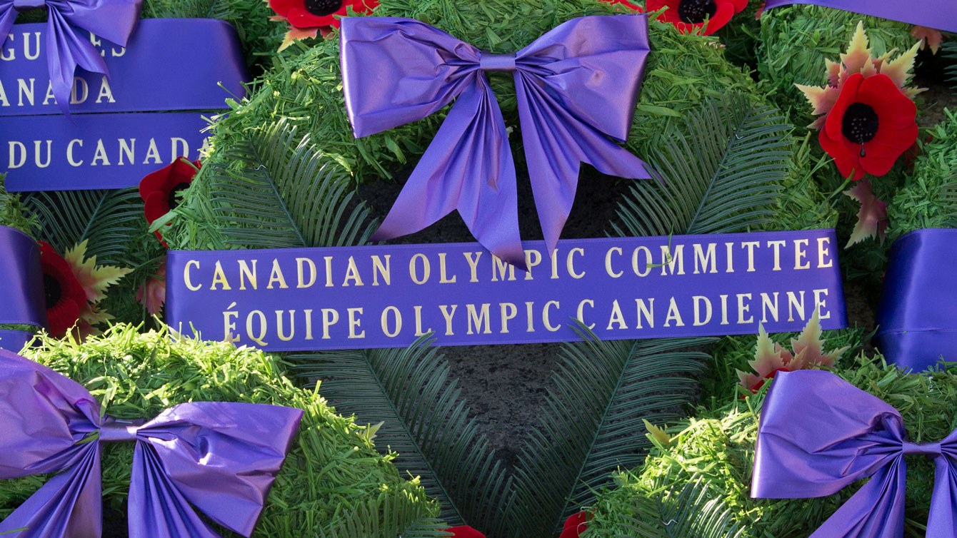 Canadian Olympic Team wreath at the National War Memorial in Ottawa on November 11, 2014. 