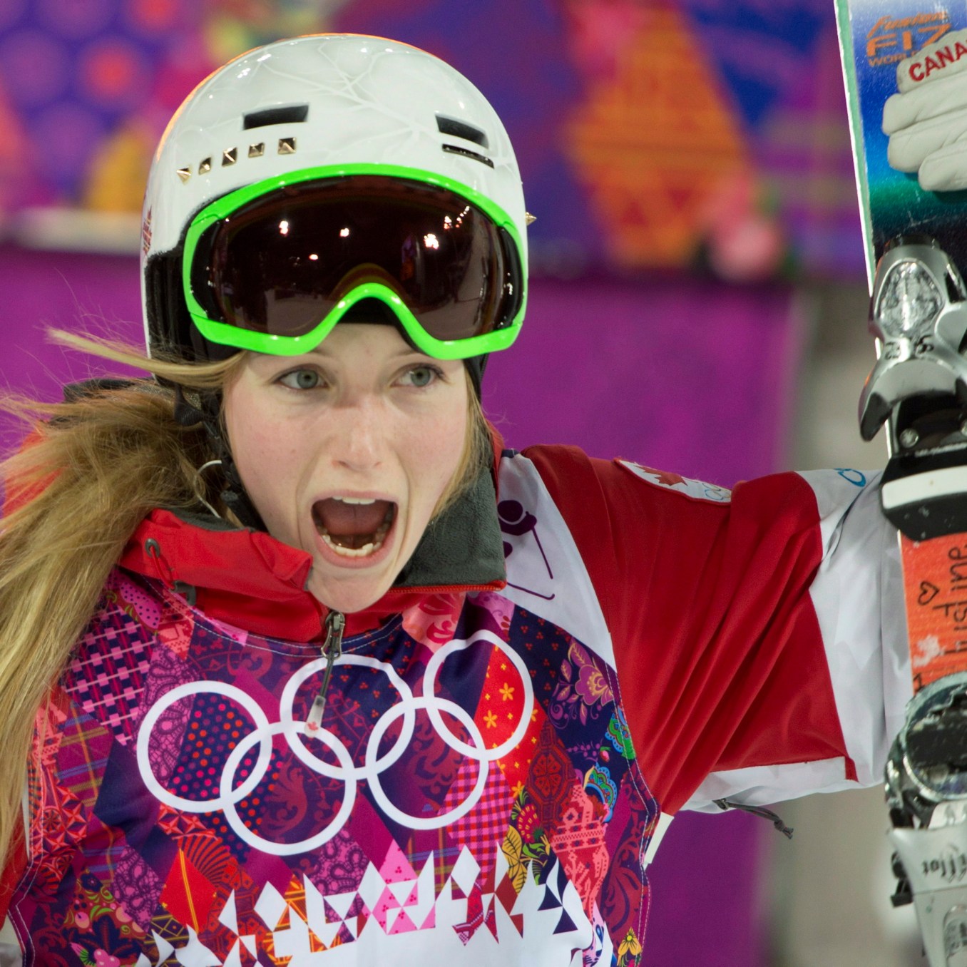 Justine Dufour-Lapointe Justine Dufour-Lapointe celebrates her gold medal in women's moguls