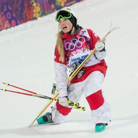 Justine Dufour-Lapointe Justine Dufour-Lapointe celebrates her gold medal in women's moguls