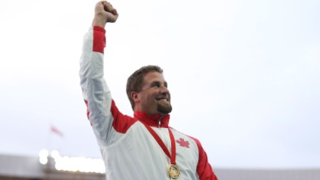 Steacy - Glasgow 2014 Jim Steacy joined Sultana Frizell in making it a men's & women's hammer throw double gold for Canada in Glasgow.