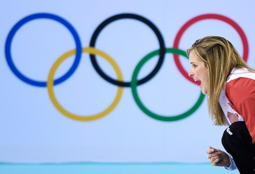 Curling skip Jennifer Jones during competition in Sochi.