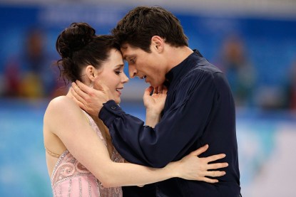 Tessa Virtue and Scott Moir following their silver medal ice dance performance in Sochi.