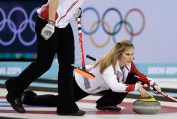 Curling skip Jennifer Jones during competition in Sochi.