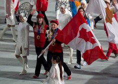 Heather Moyse (L) and Kaillie Humphries (R) were selected as Canada's closing ceremony flag bearers in Sochi.