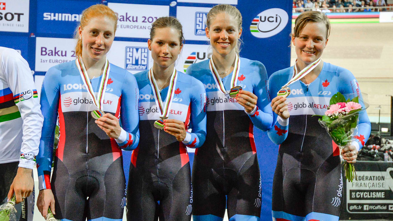 Bronze medal-winning team of (L-R) Beveridge, Glaesser, Lay and Roorda (photo: Rob Jones/Canadian Cyclist).
