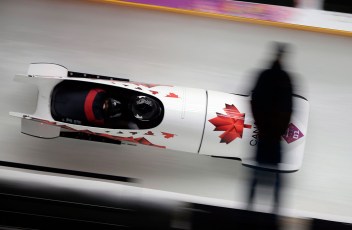 Kaillie Humphries and Heather Moyse during bobsleigh competition in Sochi.